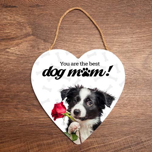 hartje hanger decoratie dog mum hond met roos border collie