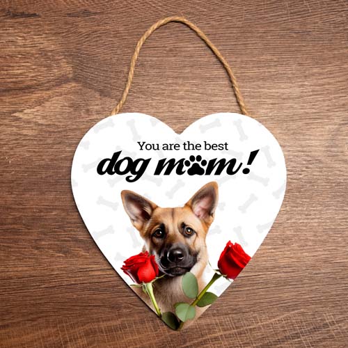 hartje hanger decoratie dog mum hond met roos mechelse herder