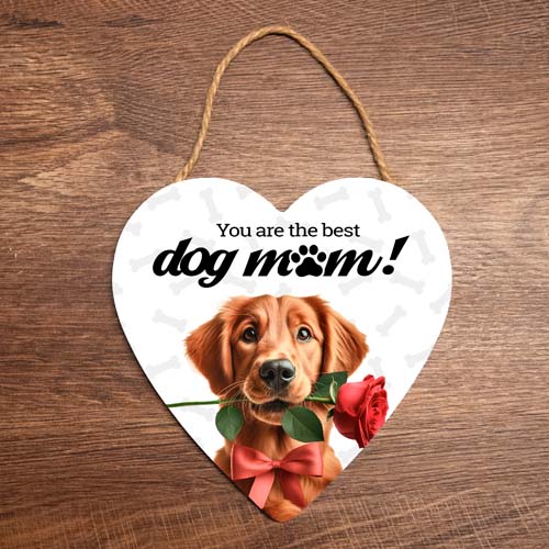 hartje hanger decoratie dog mum hond met roos golden retriever