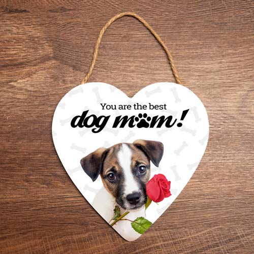 hartje hanger decoratie dog mum hond met roos jack russel