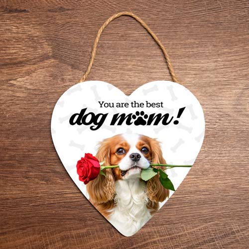 hartje hanger decoratie dog mum hond met roos king charles