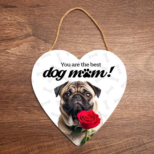 hartje hanger decoratie dog mum hond met roos mopshond