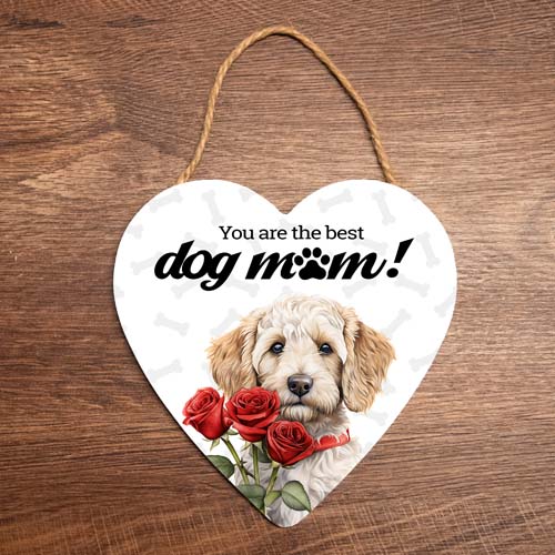 hartje hanger decoratie dog mum hond met roos poedel - labradoodle