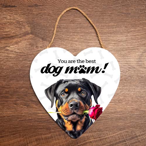 hartje hanger decoratie dog mum hond met roos rottweiler