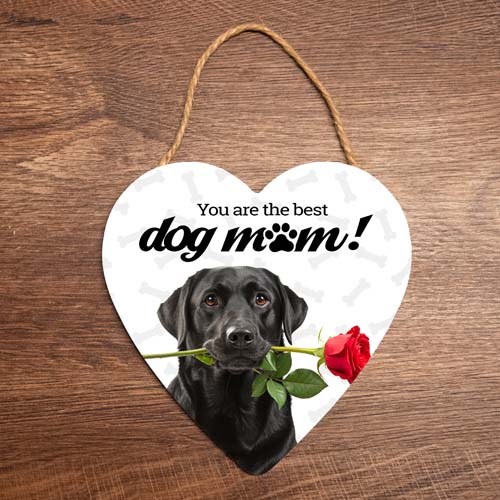 hartje hanger decoratie dog mum hond met roos zwarte labrador