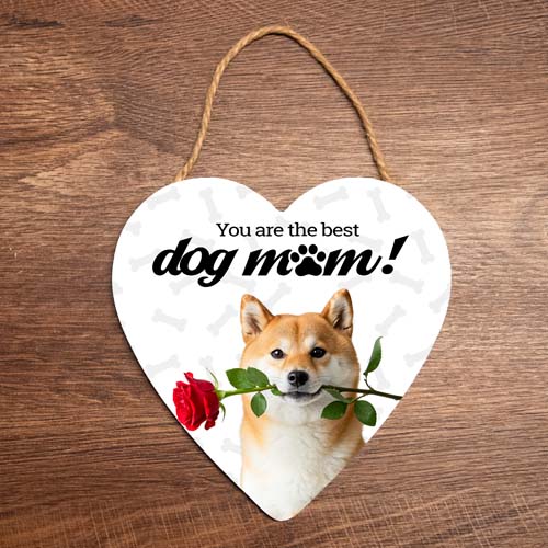 Hartje houten decoratie Shiba akita hond met rood dog mum mom